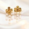 Earring women's Stainless Steel Gold Tone With White Pearls isabel JewelsNew