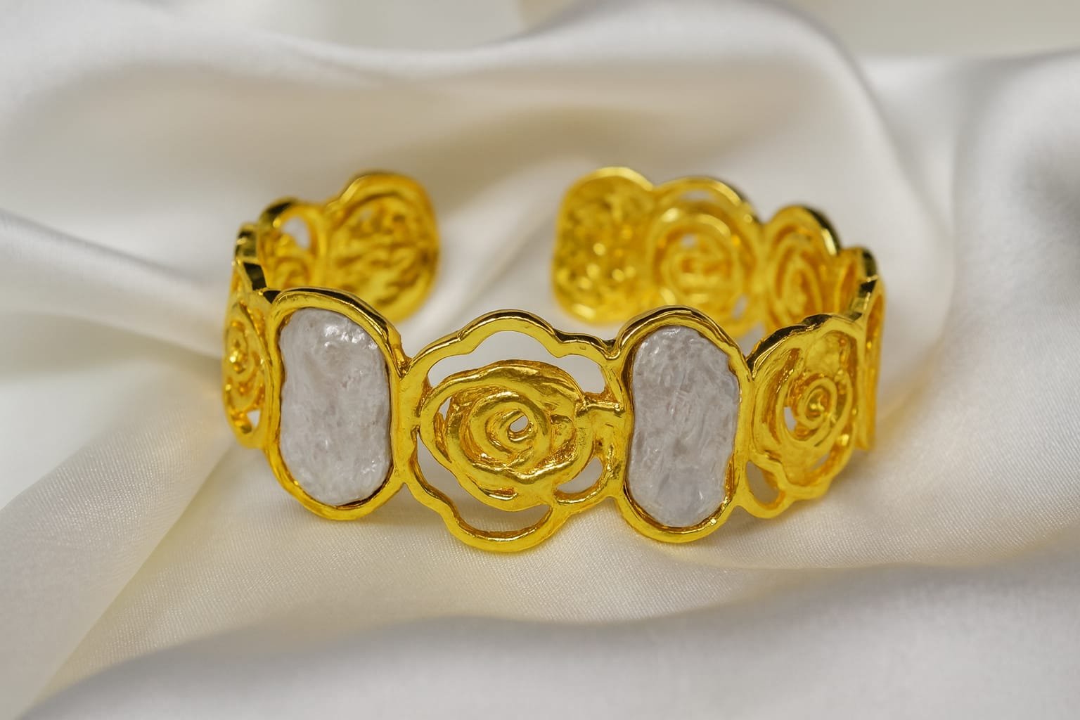 Gold Textured Cuff Bracelet – Designer Women’s Statement Bangle Designed Isabel jewels