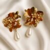 Gold Floral Pearl Drop Earrings – Designer Women’s Party Wear Jewellery designed Isabel Jewels