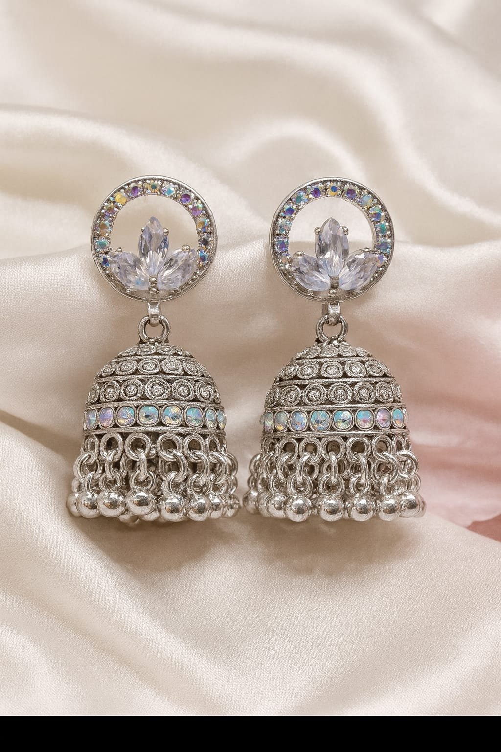 Silver Jhumka Earrings – Premium CZ Stone Ethnic Jewellery for women