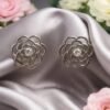 Elegant Silver Floral Stud Earrings With Crystal Centre – Trendy Women’s Fashion Jewellery designed Isabel jewels