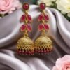 Antique Gold Jhumka Earrings with Pink Stones – Traditional Bridal & Festive Indian Jewellery designed Isabel jewels