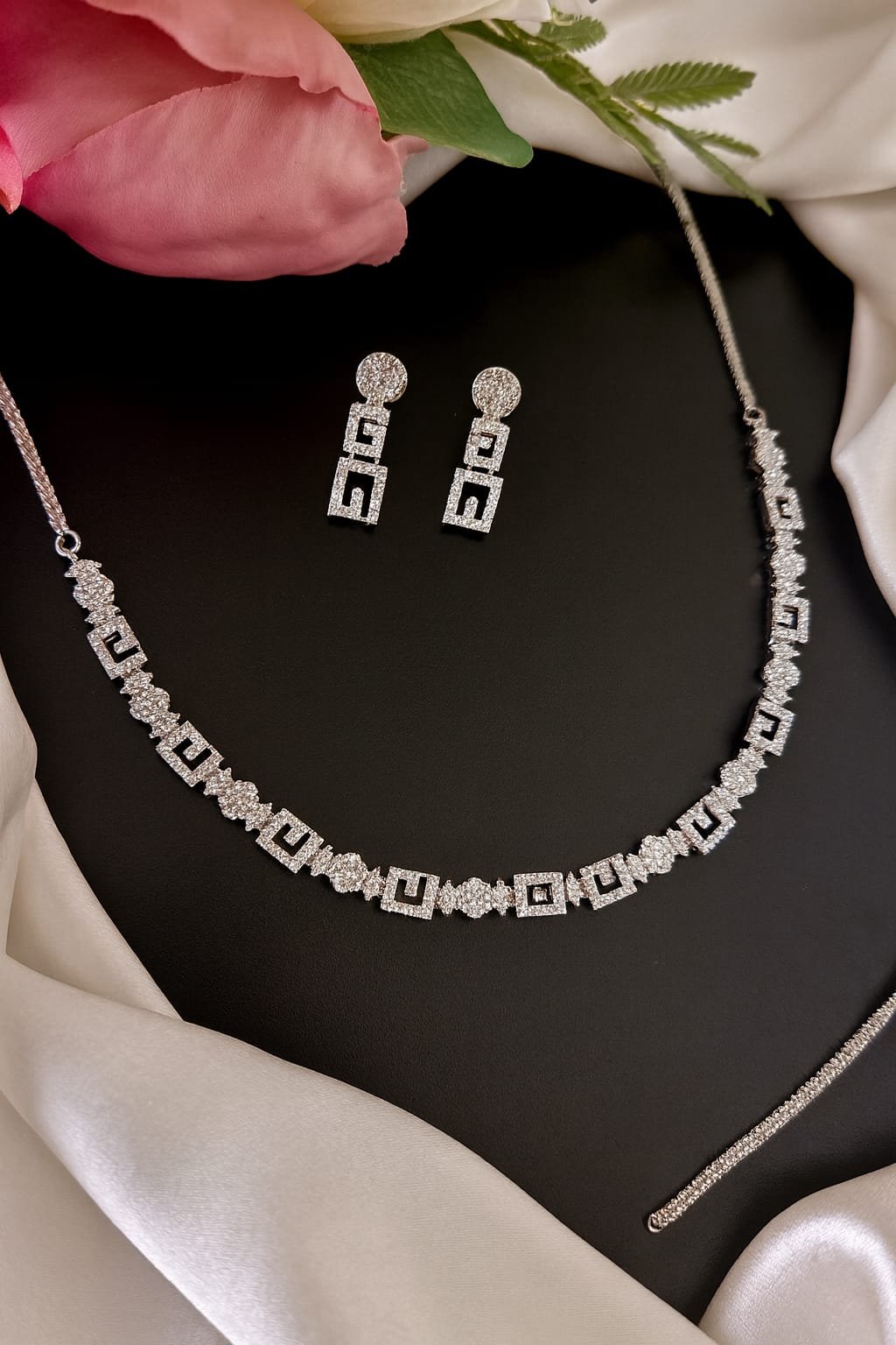 American Diamond Necklace Set – Premium CZ Silver Jewellery for Women designed Isabel jewels