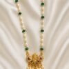Traditional Pearl & Green Beads Gold Plated Temple Necklace – Lakshmi Pendant Jewellery for Women designed Isabel Jewels