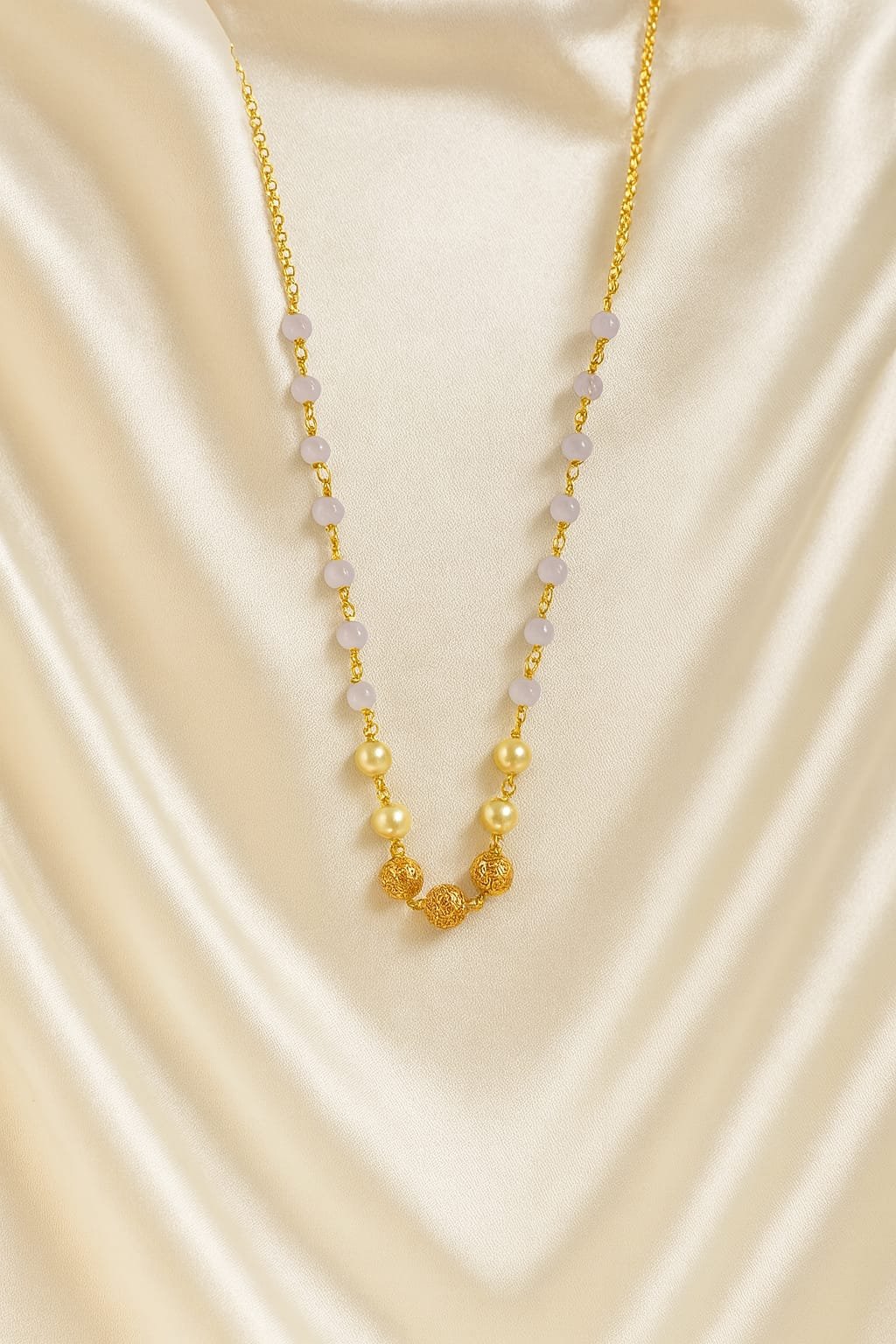 Gold Plated Bead & Pearl Chain for Women – Simple Daily Wear Necklace Design, designed Isabel jewels