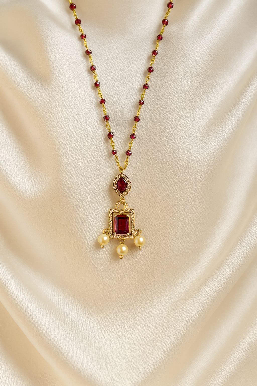 Gold plated ruby stone short necklace designed Isabel Jewels
