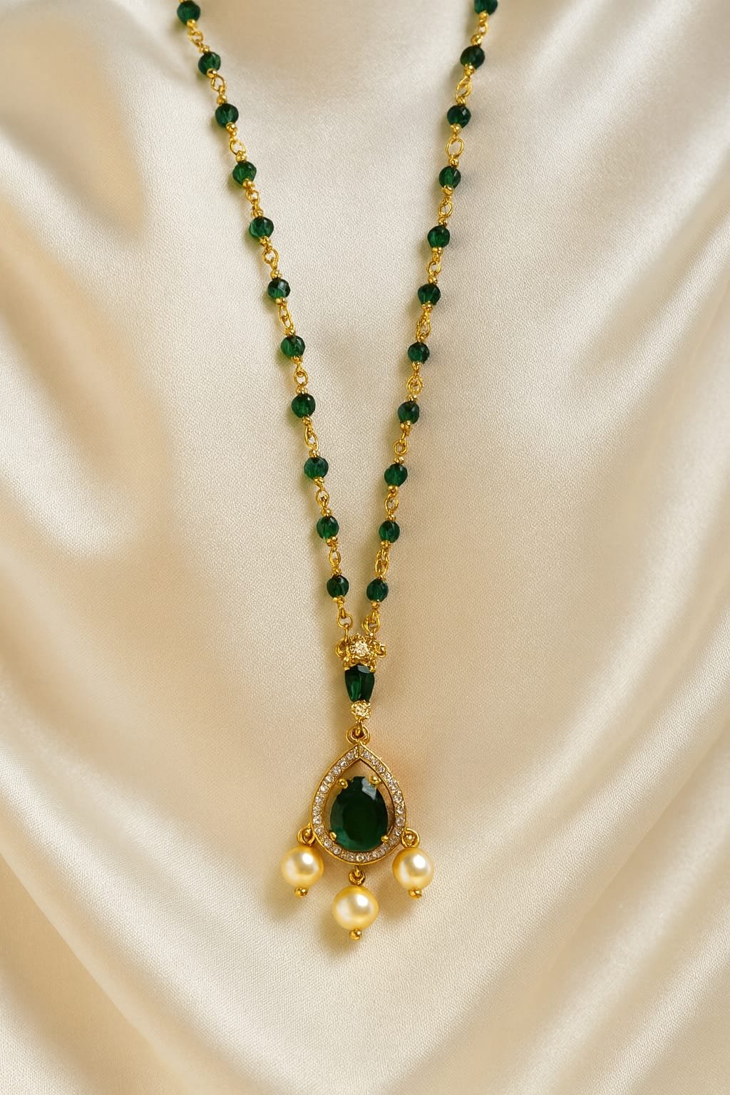 Gold Plated Emerald Green Stone short Necklace designed Isabel jewels