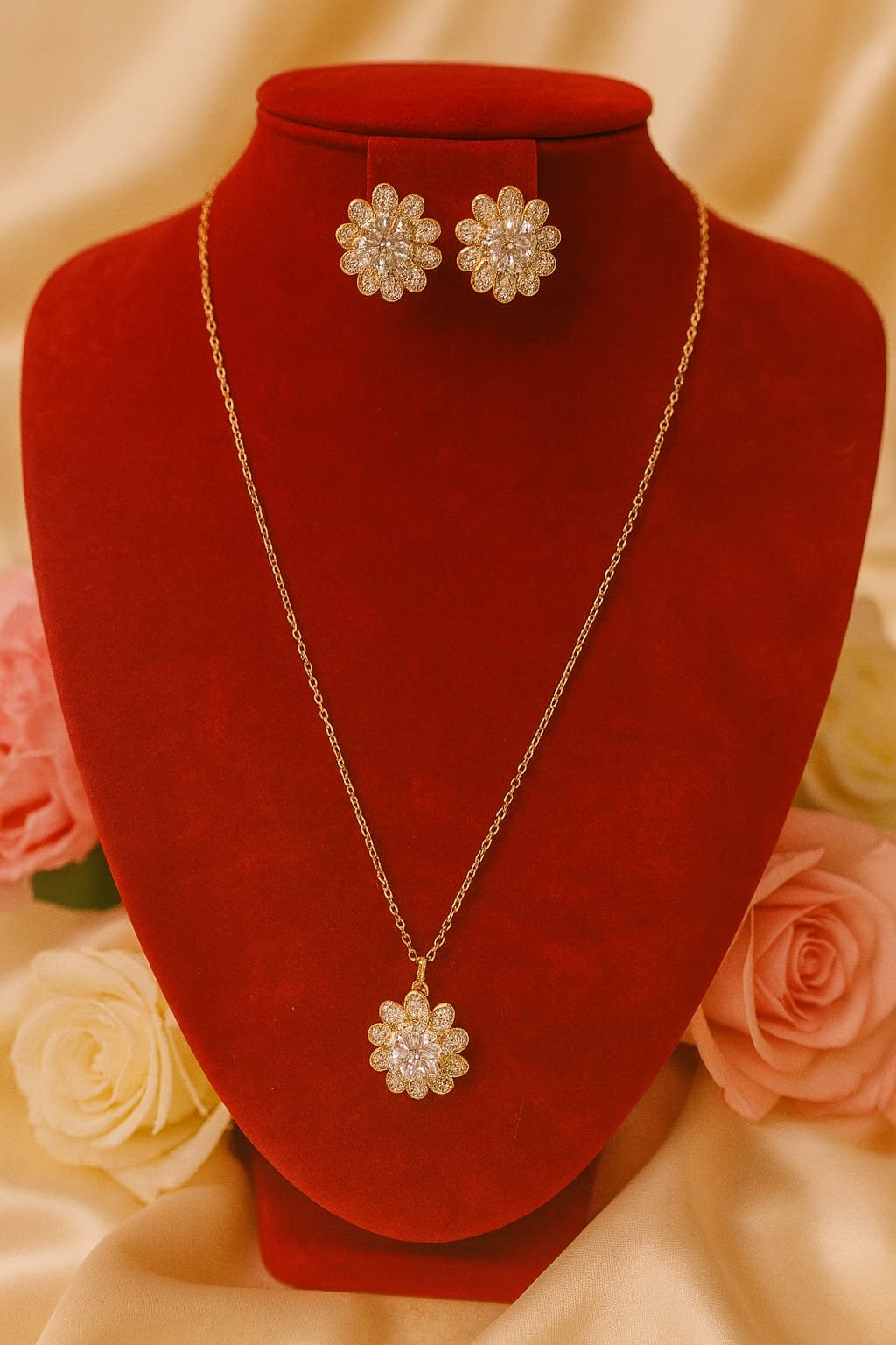 Rose Gold Flower Necklace Set – Trending CZ Jewellery for Women designed Isabel Jewels