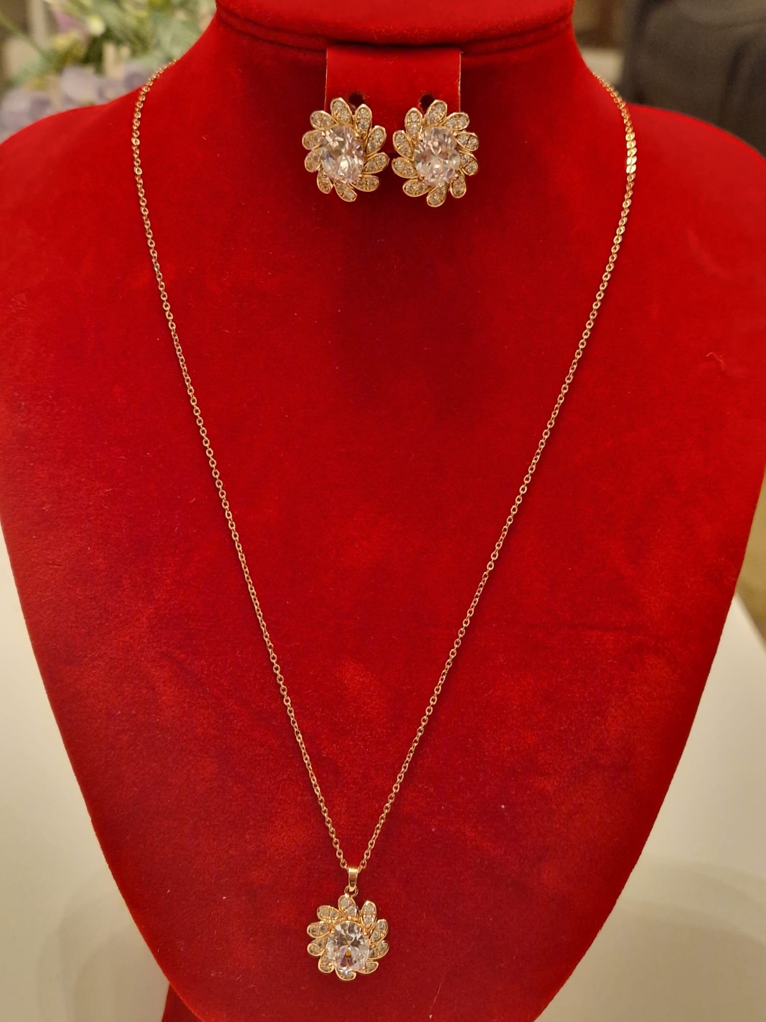 Rose Gold Flower Necklace Set – Trending CZ Jewellery for Women designed Isabel Jewels - Image 2