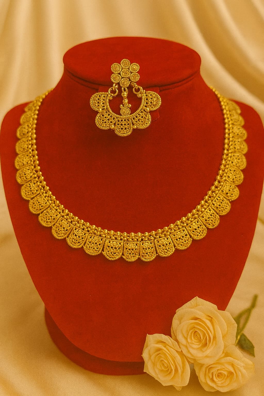 Traditional Gold-Plated Necklace & Chand Bali Earring Set – Bridal Temple Jewellery for Women designed Isabel jewels