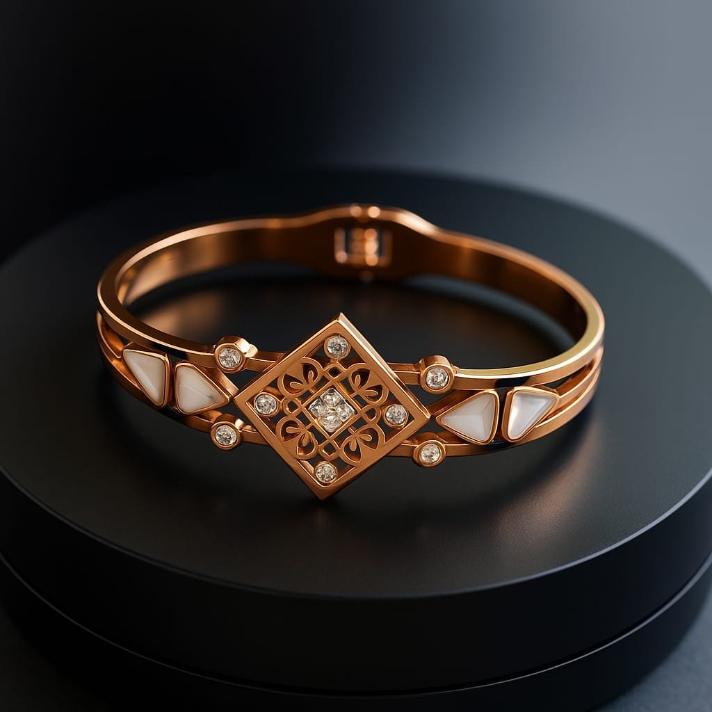 Stainless Steel Rose Gold Bracelet for Girls – Premium Geometric Design (5cm Diameter) Designed Isabel Jewels