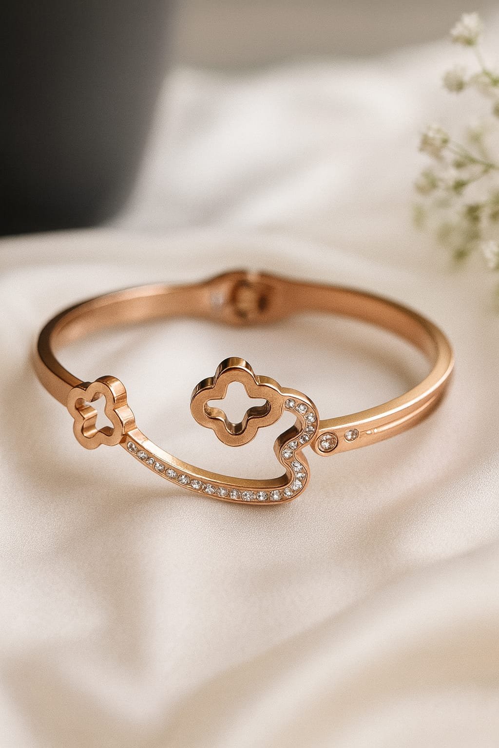 Stainless Steel Rose Gold Bracelet for Girls – Trending Clover Design (5cm Diameter) designed Isabel Jewels