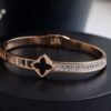 Elegant Rose Gold Stainless Steel Girls Bracelet – Trendy Black Clover & Crystal Design(5cm diameter) designed Isabel jewels