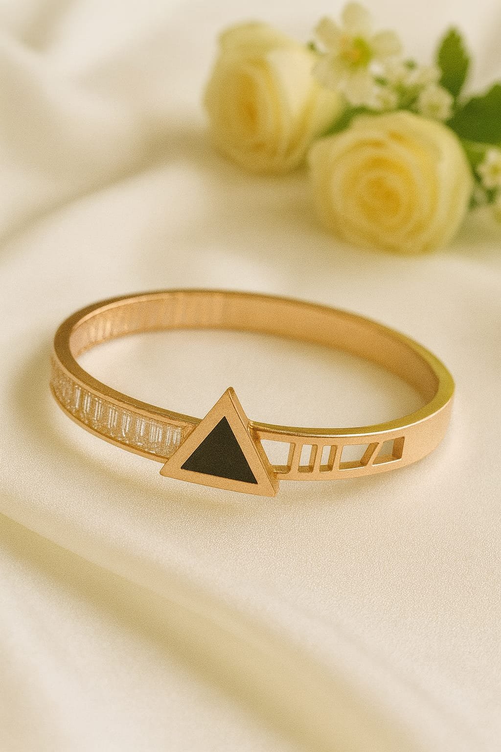 Stylish Rose Gold Stainless Steel Girls Bracelet – Trendy Triangle Charm Design(5cm diameter) designed Isabel jewels