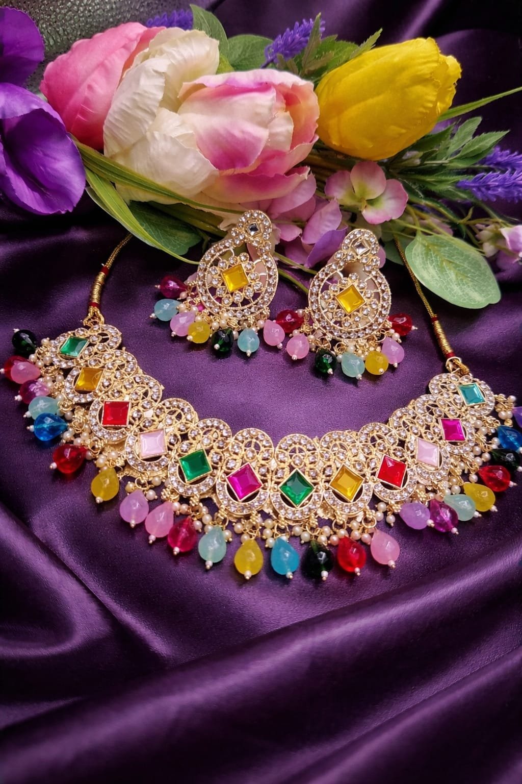 Multicolour Kundan Necklace & Earrings Set – Trending Bridal & Party Wear Jewellery designed Isabel Jewels