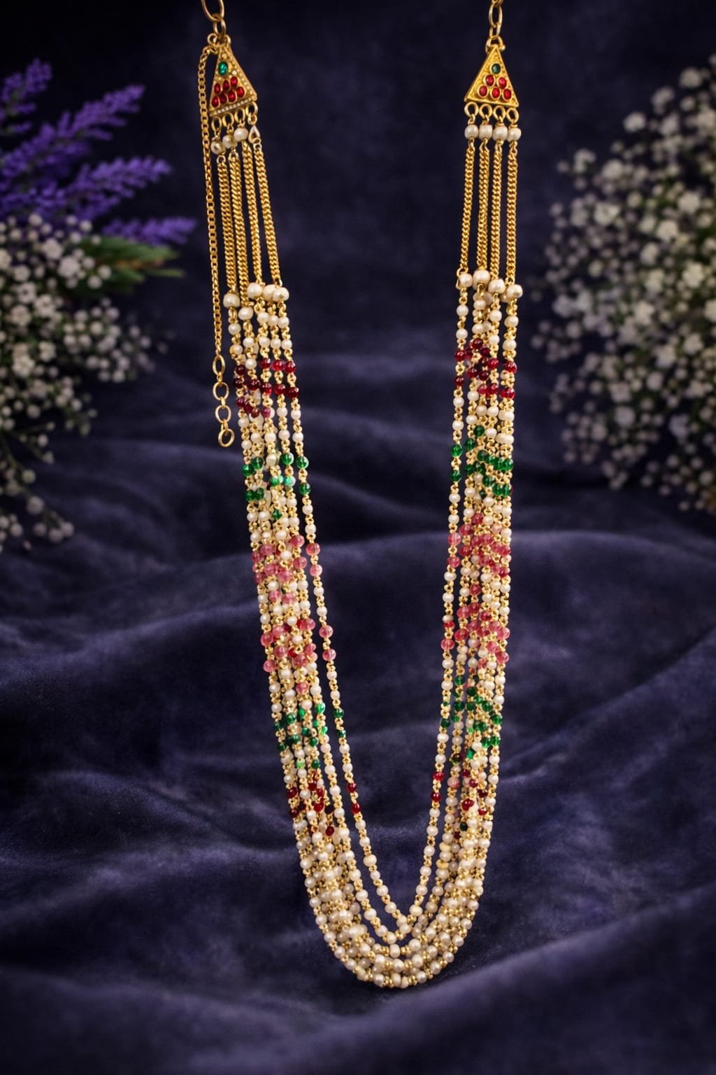 8-Layer Pearl Beads Long Necklace – Traditional Multicolour Jewellery designed Isabel Jewels
