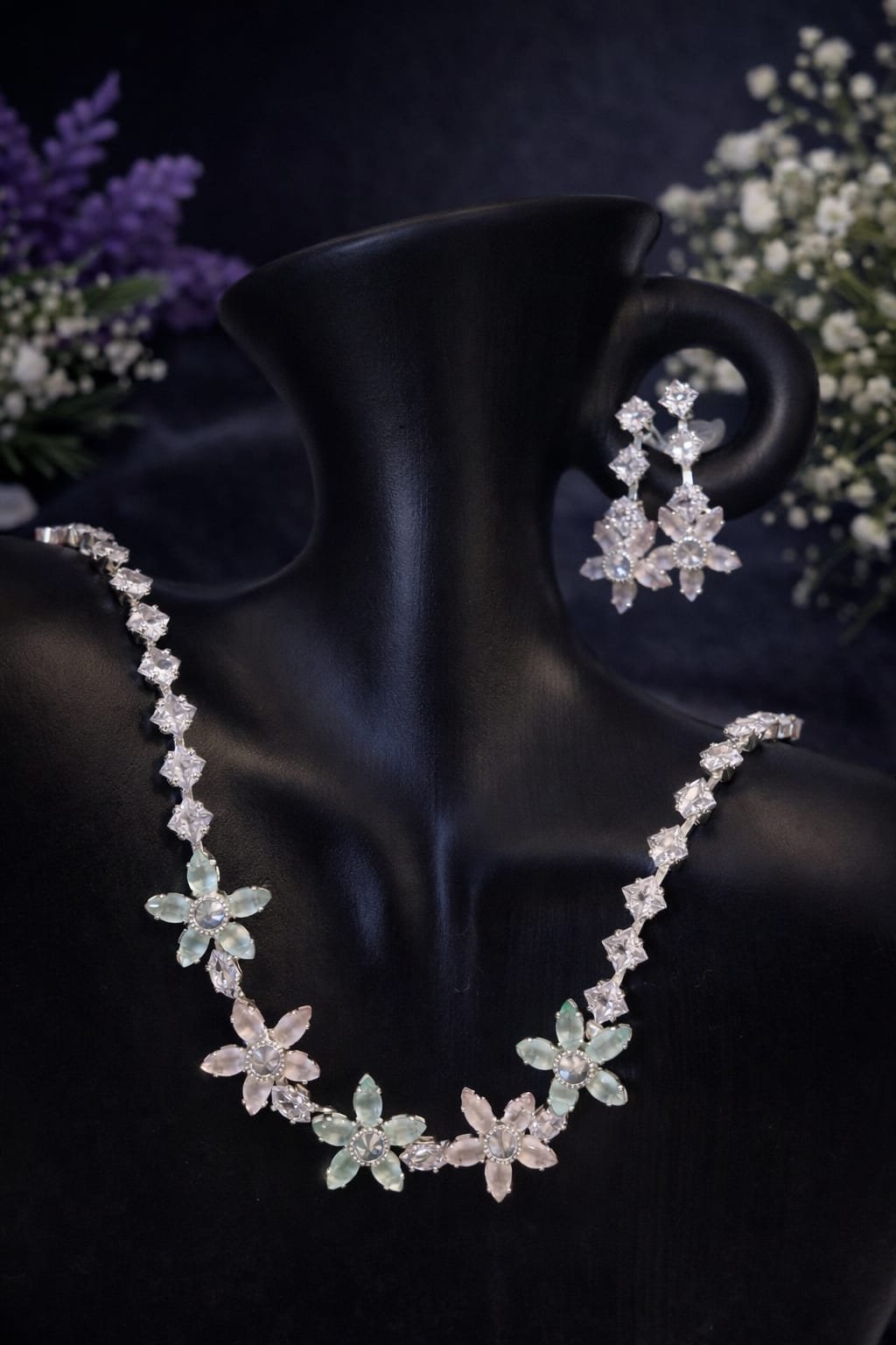 Floral Crystal & Diamond-Look Necklace Set for Women designed Isabel Jewels