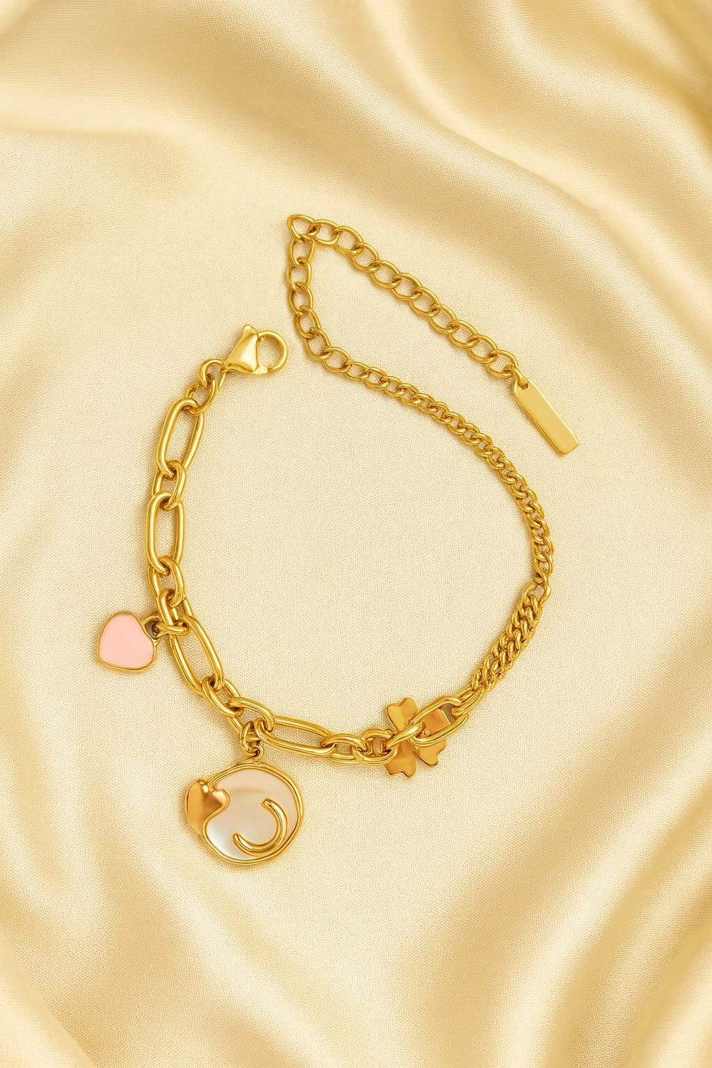 Gold Charm Bracelet for Women – Trendy Heart & Smile Design designed Isabel Jewels