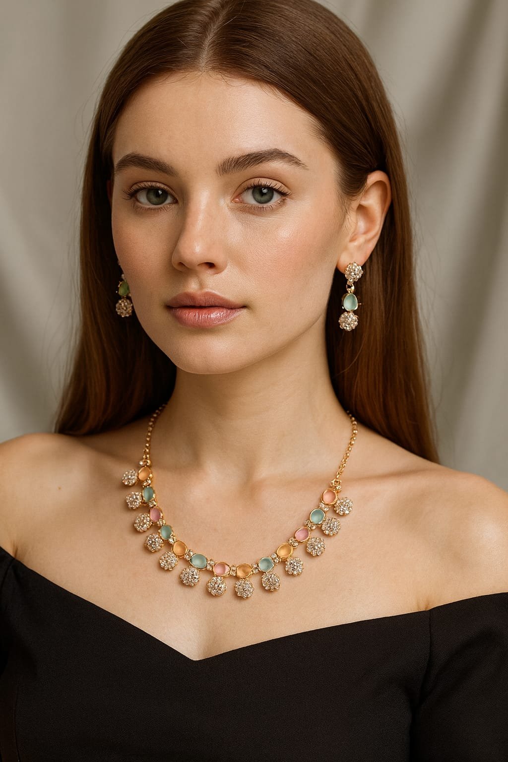 Elegant Gold-Tone Necklace & Earrings Set – Trending Party & Bridal Jewellery designed Isabel Jewels - Image 2