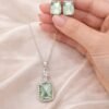 Elegant Mint Green Crystal Necklace & Stud Earrings Set designed Isabel jewels