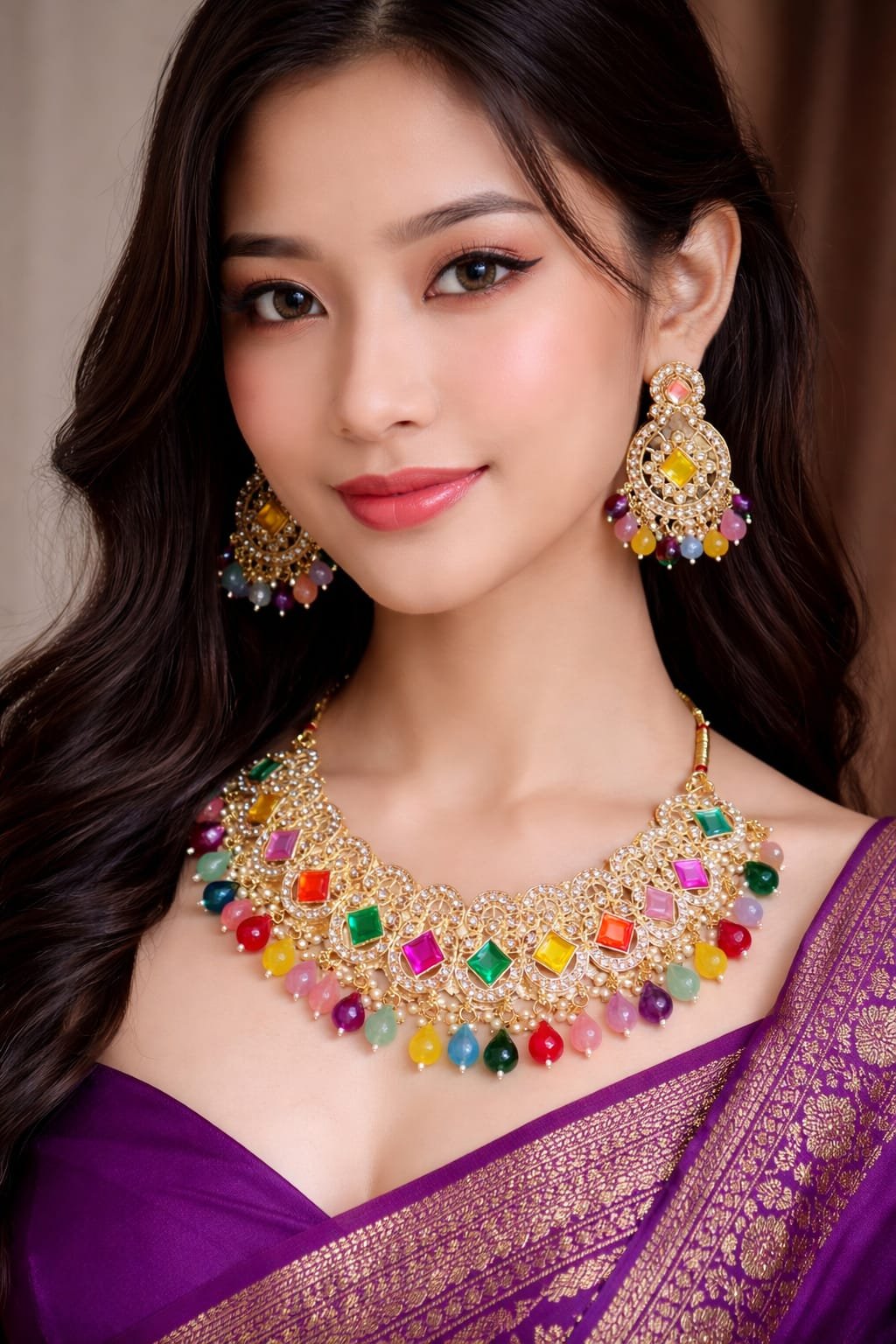 Multicolour Kundan Necklace & Earrings Set – Trending Bridal & Party Wear Jewellery designed Isabel Jewels - Image 2