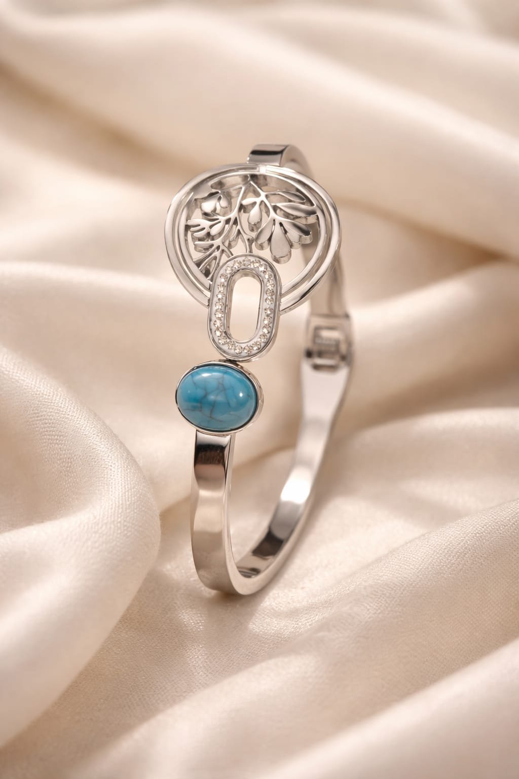 Silver Open Bangle with Turquoise Stone – Stylish Women’s Bracelet Designed Isabel Jewels - Image 3