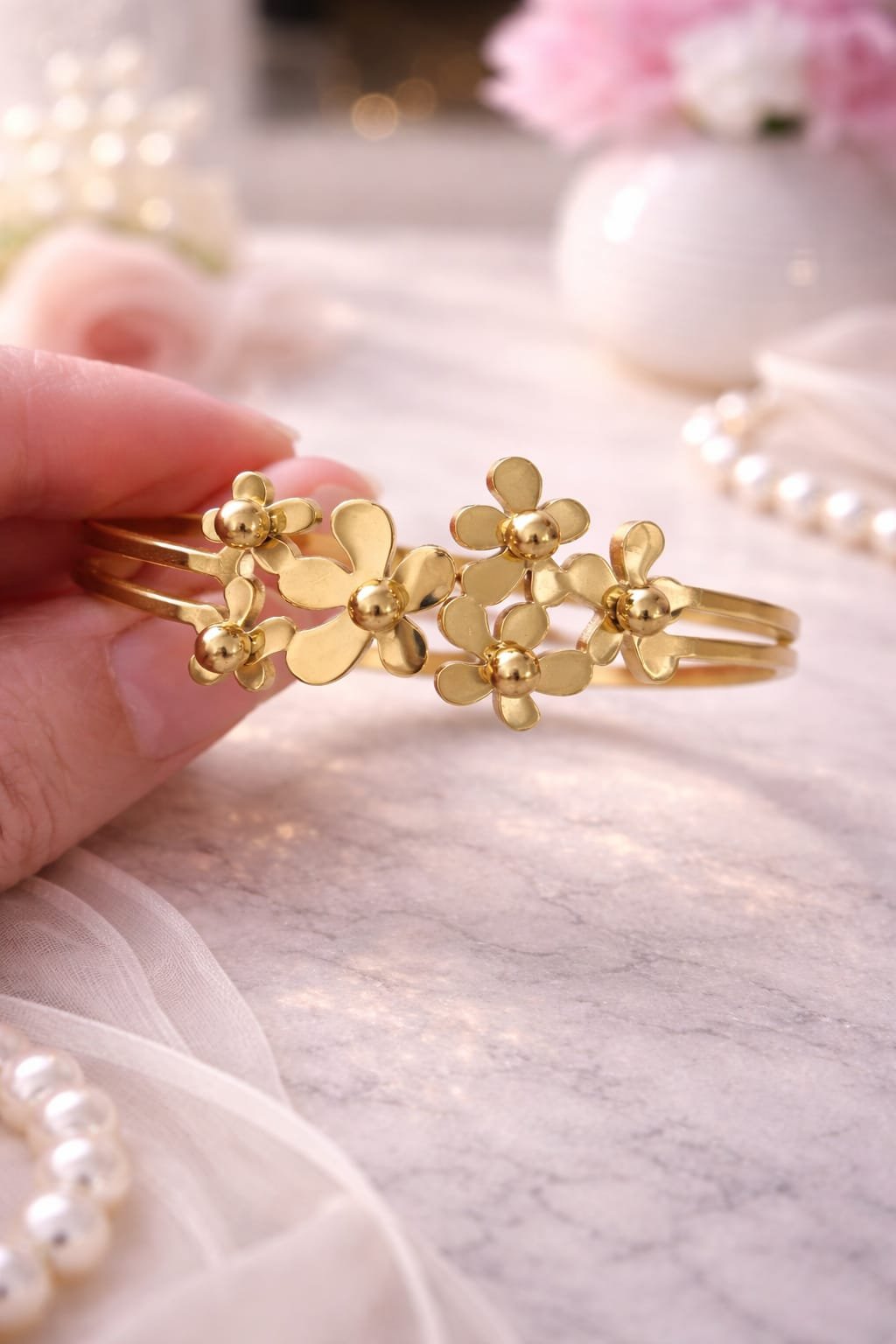 Gold Floral Bracelet – Trendy Women’s Fashion Bangle Designed Isabel Jewels - Image 3