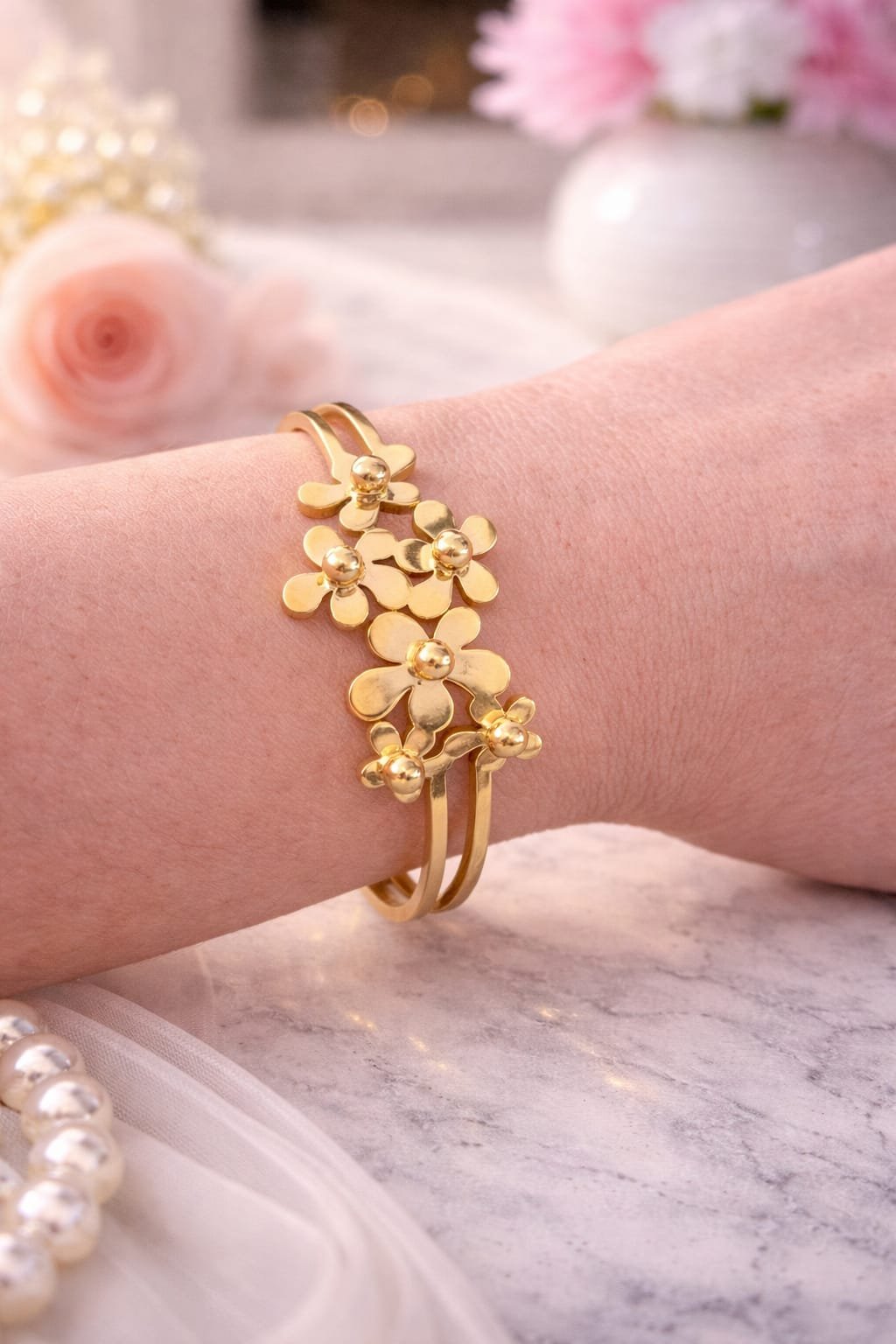 Gold Floral Bracelet – Trendy Women’s Fashion Bangle Designed Isabel Jewels - Image 2