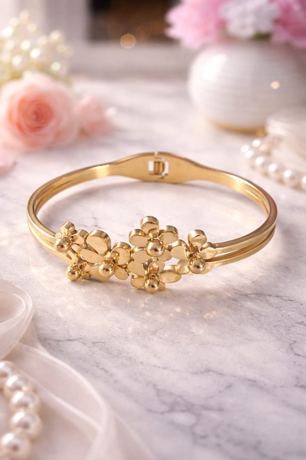 Gold Floral Bracelet – Trendy Women’s Fashion Bangle Designed Isabel Jewels