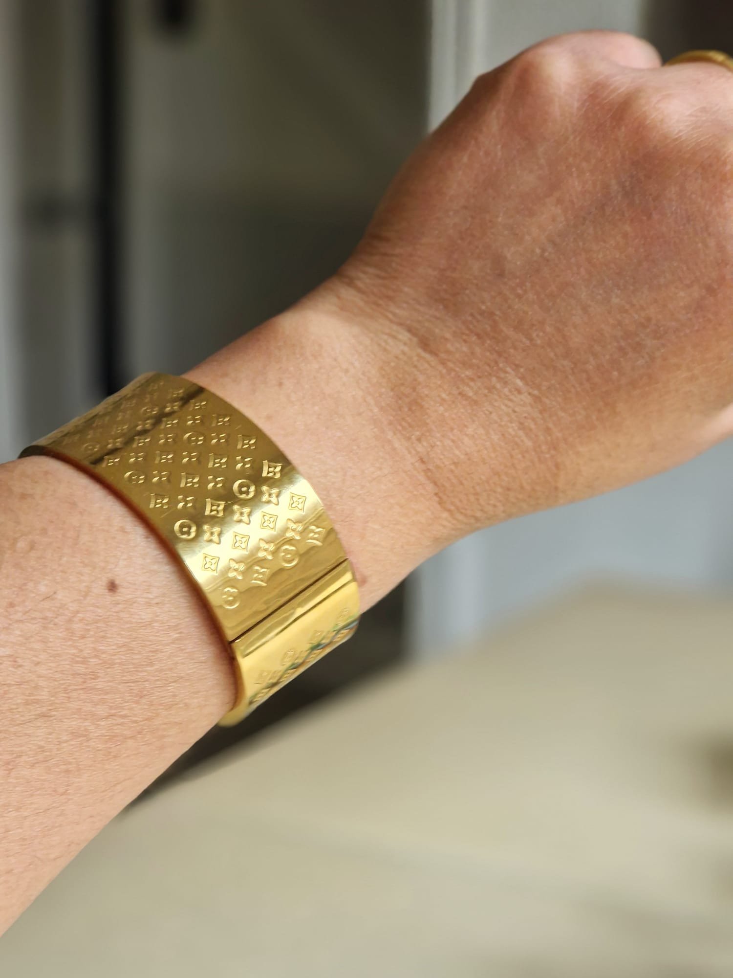 Designer Engraved Gold Bangle – Luxury Women’s Fashion Bracelet Designed Isabel Jewels - Image 2