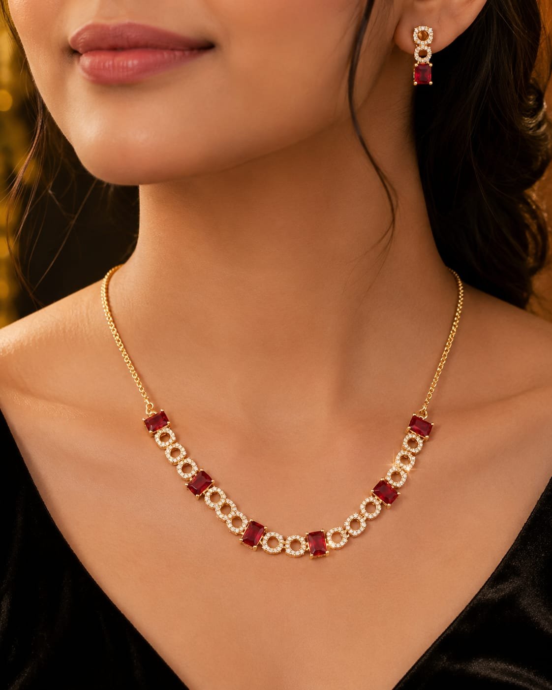 Red Stone Necklace & Earring Set – Trending Party Wear Jewellery | designed Isabel jewels