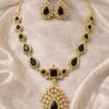 Gold green stone Necklace +Earrings set- Statement Jewellery designed from Isabel Jewels