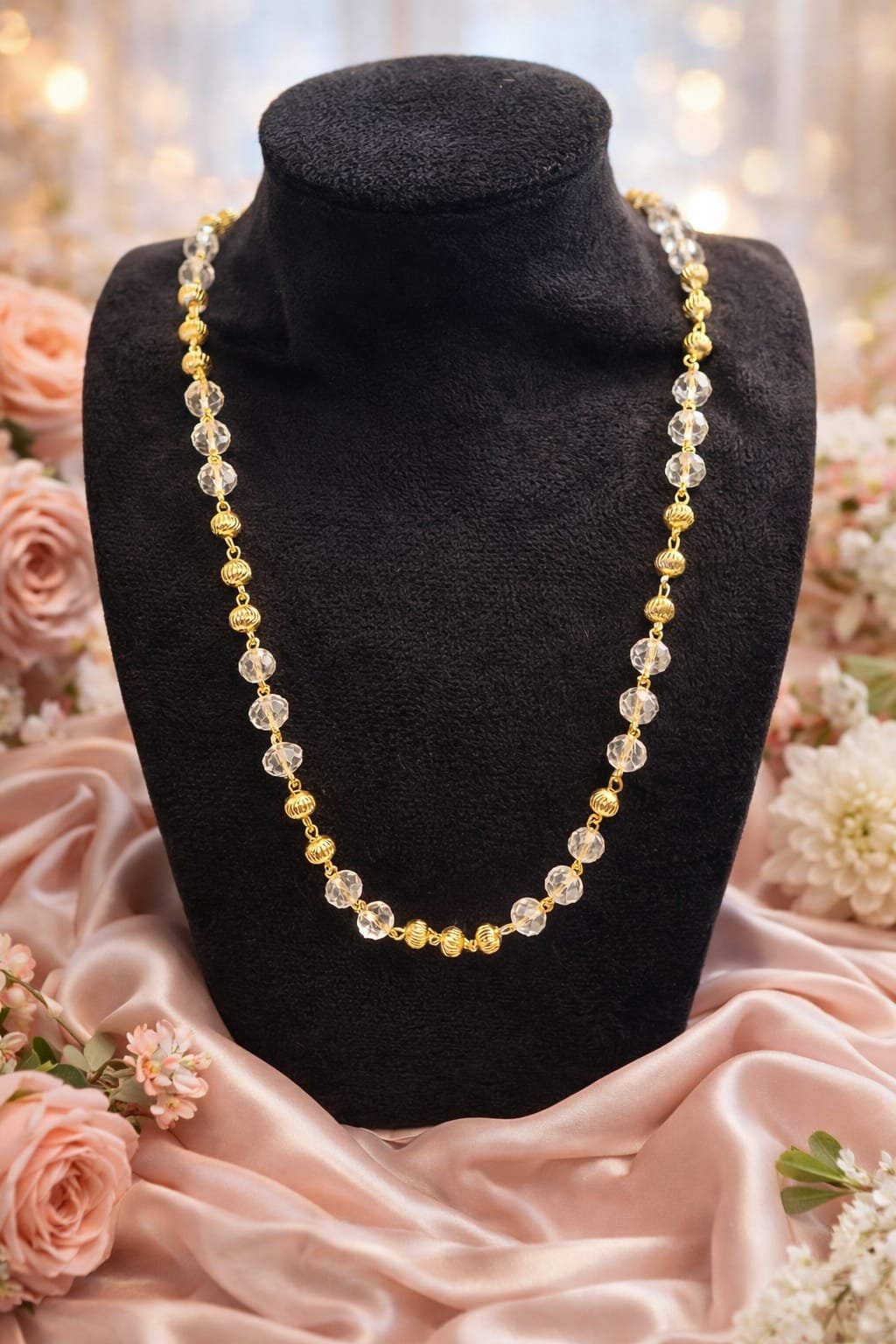 Gold Plated Crystal Beads Necklace | Elegant Long Beaded Jewellery designed Isabel Jewels - Image 2