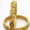 Antique Temple Gold Bangles with Ruby Stones – Size 2.6 designed Isabel Jewels