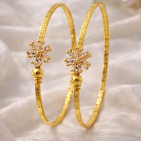Elegant Two Gold Bangles with Floral Stone Design from Isabel Jewels