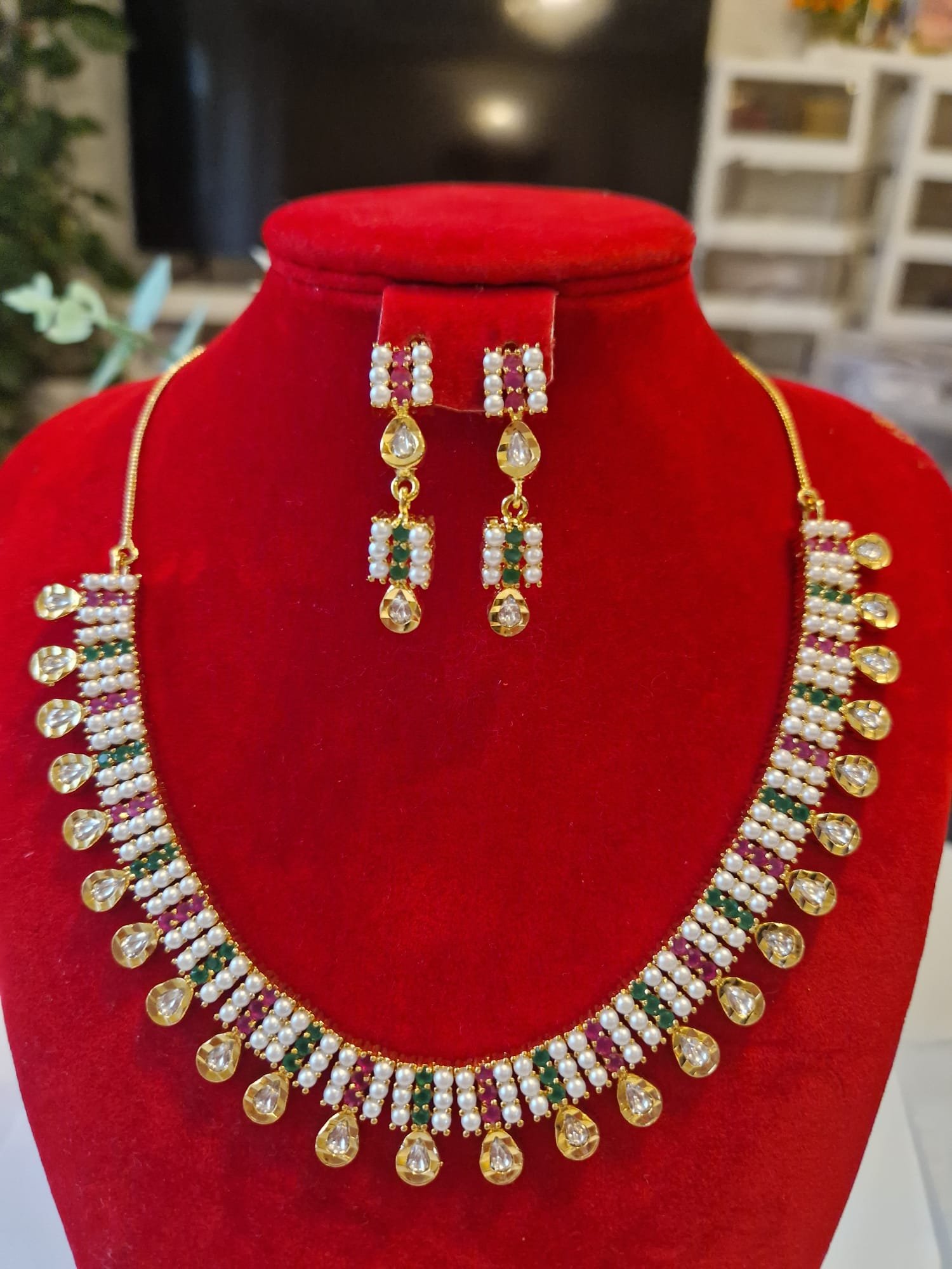 Traditional Pearl & Kundan Style Gold Necklace Set designed Isabel jewels - Image 3
