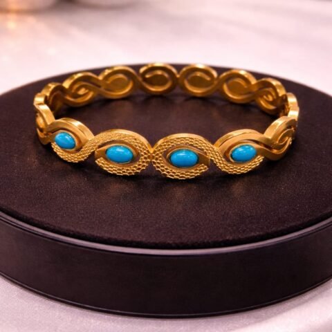 Gold Turquoise Bracelet for Women – Elegant Designer Stainless Steel Bangle designed Isabel Jewels