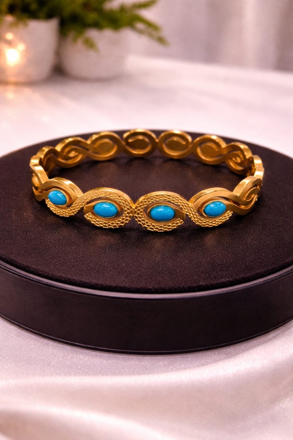Gold Turquoise Bracelet for Women – Elegant Designer Stainless Steel Bangle designed Isabel Jewels