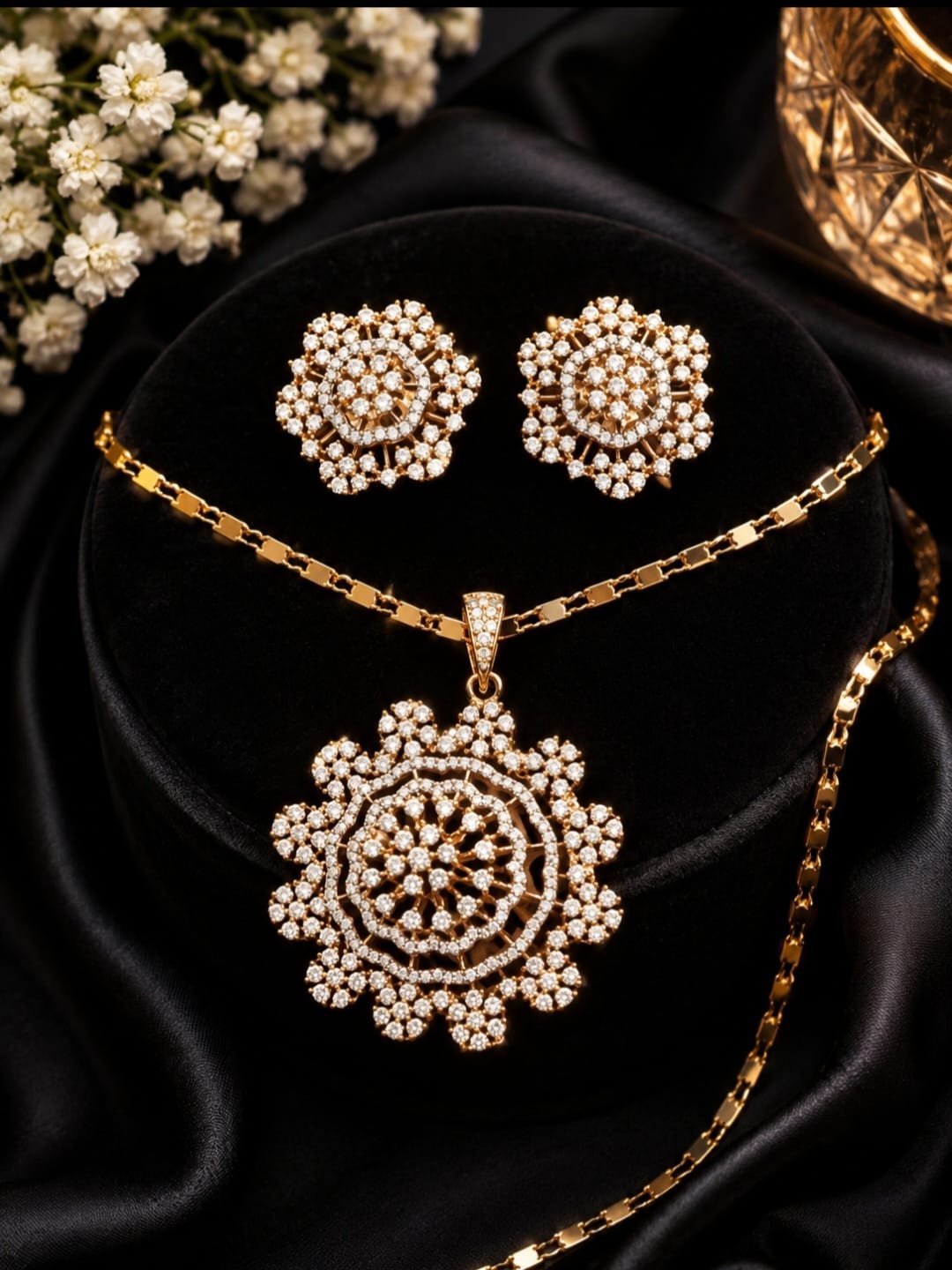 Diamond Pendent with earrings designed by isabel jewels