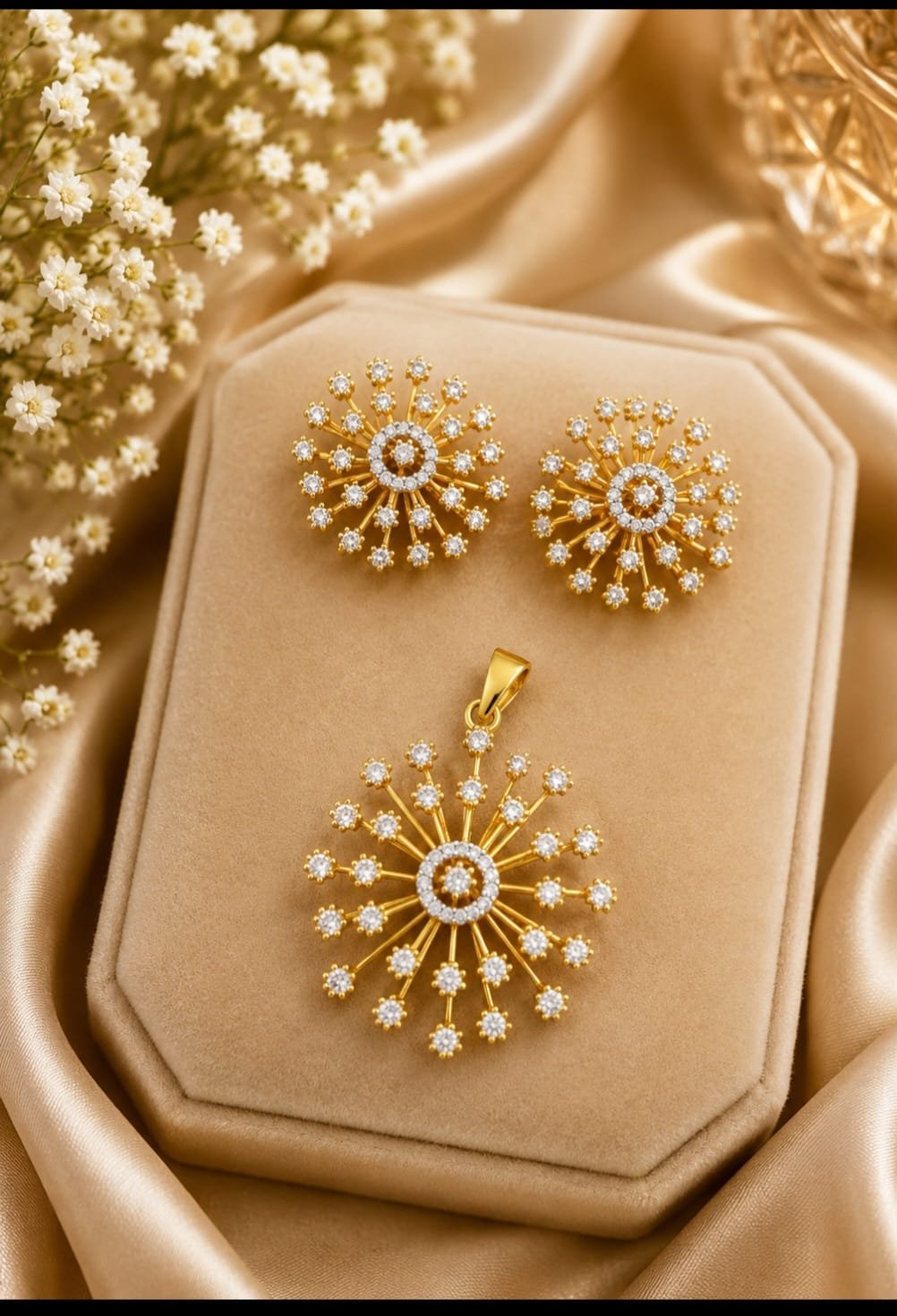 Diamond pendent with earrings designed by Isabel Jewels