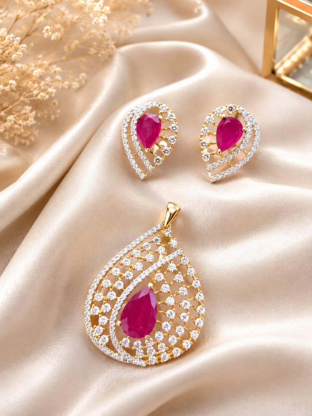 Elegant Ruby Stone pendent set designed by Isabel Jewels