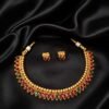Antique Gold Red & Green Stone Necklace Set designed by Isabel Jewels