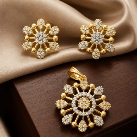 Radiant Floral CZ Pendant & Stud Set designed by Isabel Jewels
