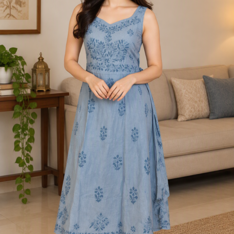 Elegant Sky Blue Chikankari Kurti top
