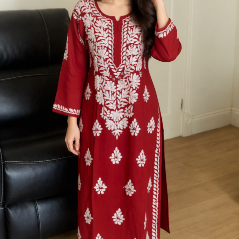 Maroon colour Chikankari Embroidered Kurti Top Size 40